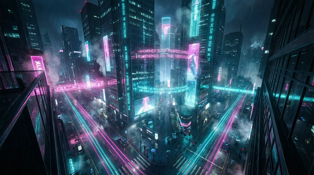 四虎tv 竖屏短剧平台首页背景 - 赛博朋克都市夜景